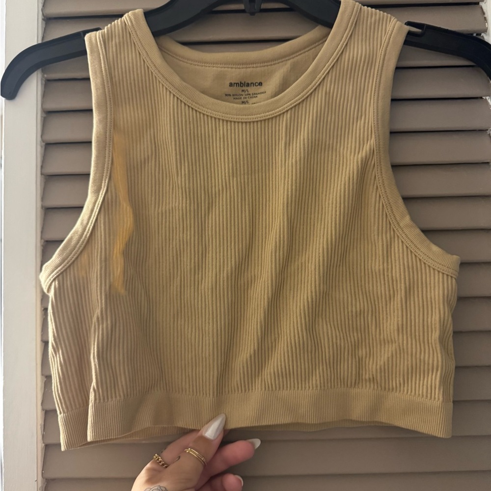 Ambiance Women’s Tan Ribbed Crop Top